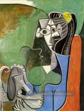 Jacqueline assise avec Kaboul 1962 cubisme Pablo Picasso Peinture à l'huile